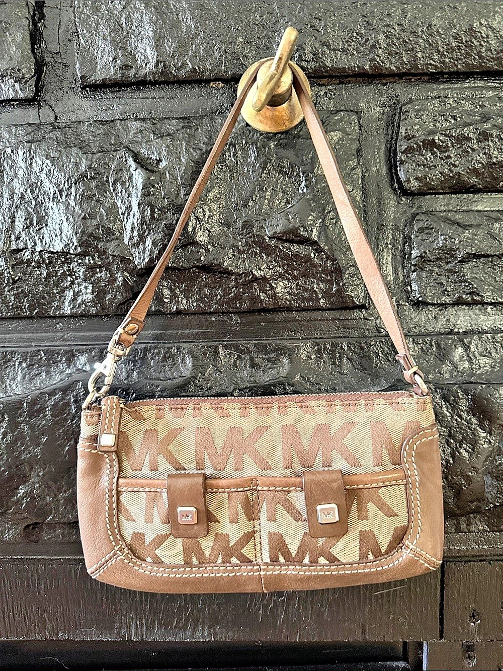 Michael Kors Monogram Shoulder Bag in Brown & Pink